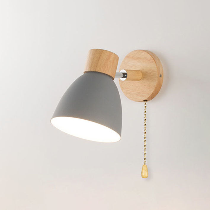 Modern Wall Sconce with Angled Arm, Wood, Conical Shade