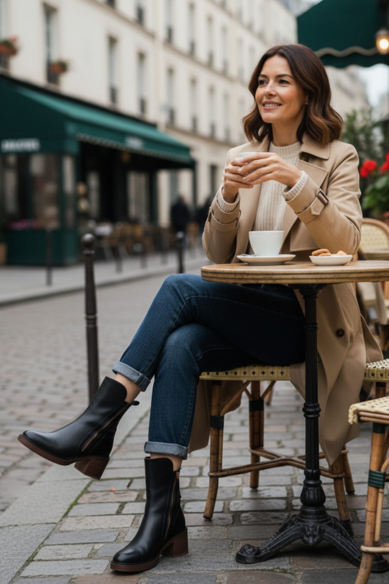 Black Leather Ankle Boots in Black - View 10.0 | Roselva