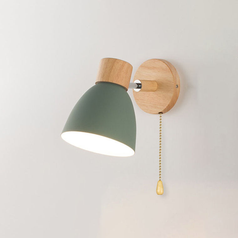 Modern Wall Sconce with Angled Arm, Wood, Conical Shade