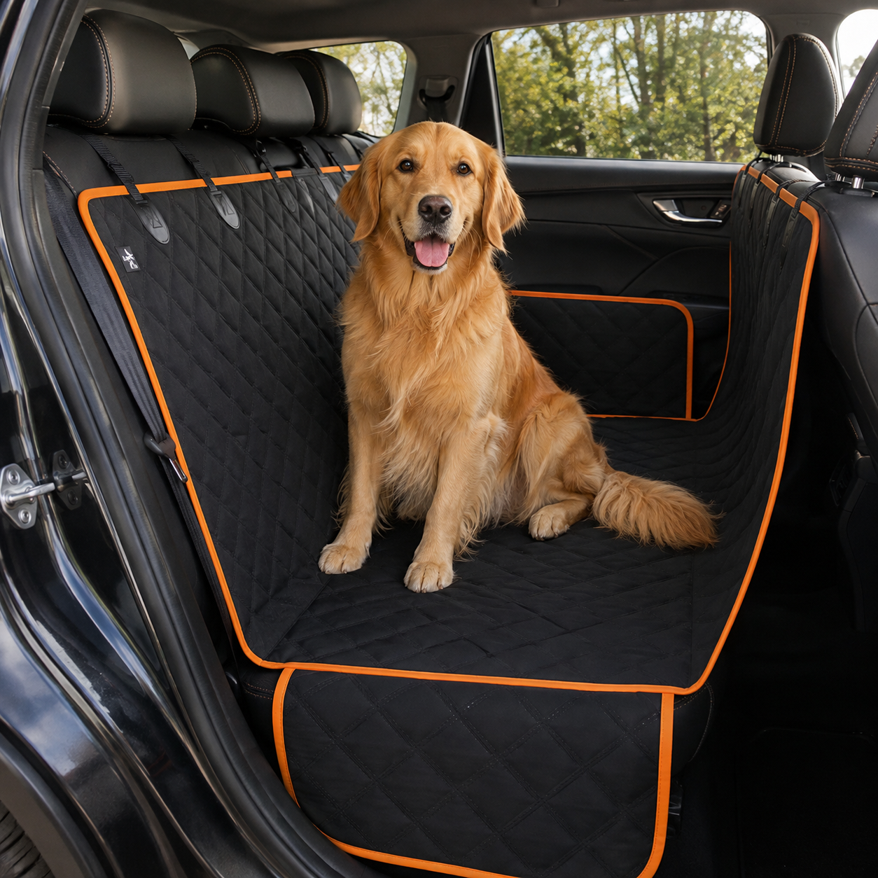 Waterproof Black Car Seat Cover for Dogs - Universal, Extendable, Non-Slip, Full Protection