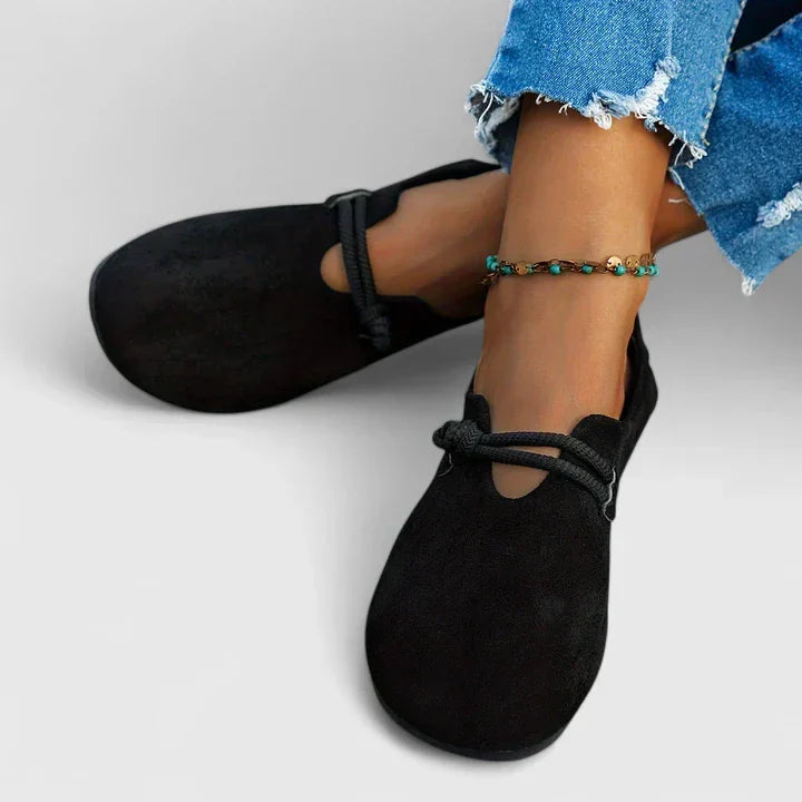 Women’s Wide Toe Box Suede Flats – Rope Strap Slip-On Comfort Loafers