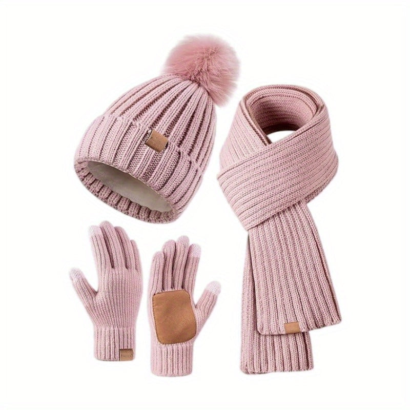 3-in-1 Winter Set - Knit Hat, Scarf, and Touchscreen Gloves