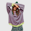Women's Striped Crewneck Sweater - Casual Knit Top