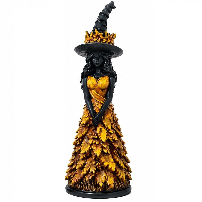 Gothic Witch Figurine with Autumn Details - Resin 25cm