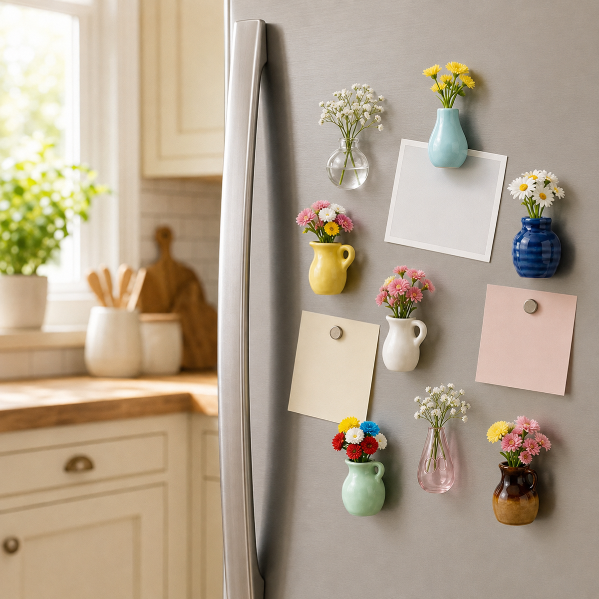 Mini Magnetic Ceramic Vases Fridge Magnets (12 Pieces)