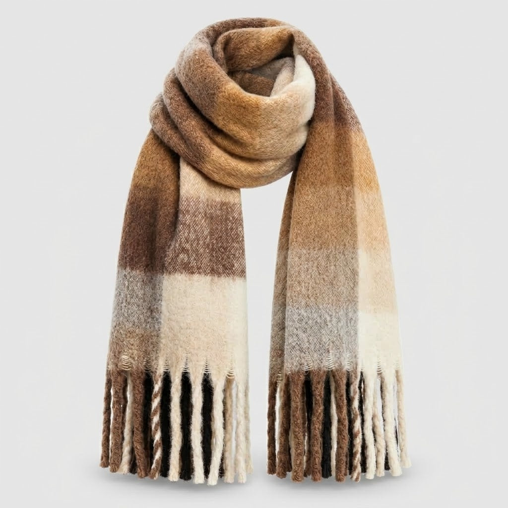 Women's Oversized Winter Scarf with Gradient Color and Fringe