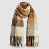 Women's Oversized Winter Scarf with Gradient Color and Fringe