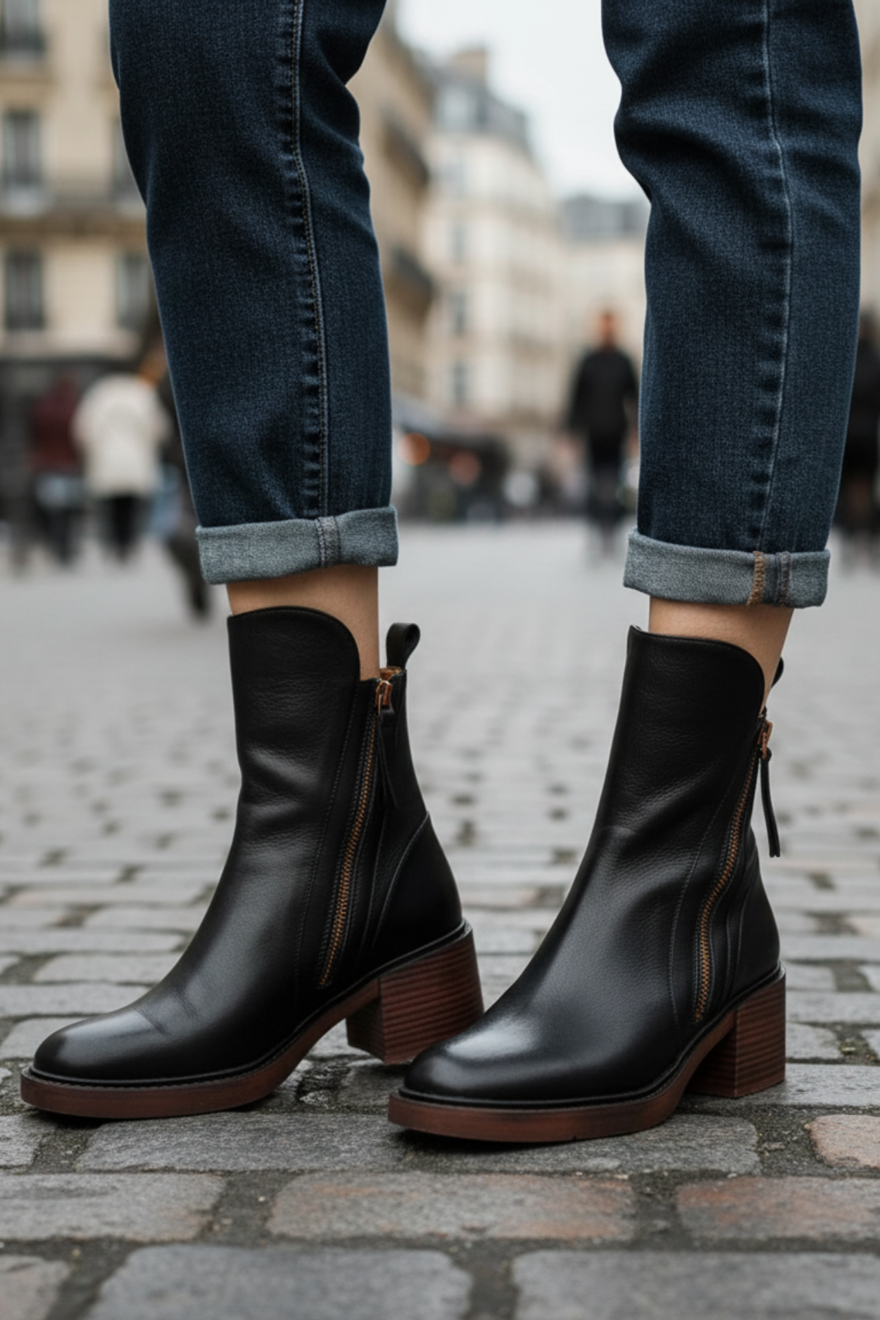 Black Leather Ankle Boots in Black - View 5.0 | Roselva