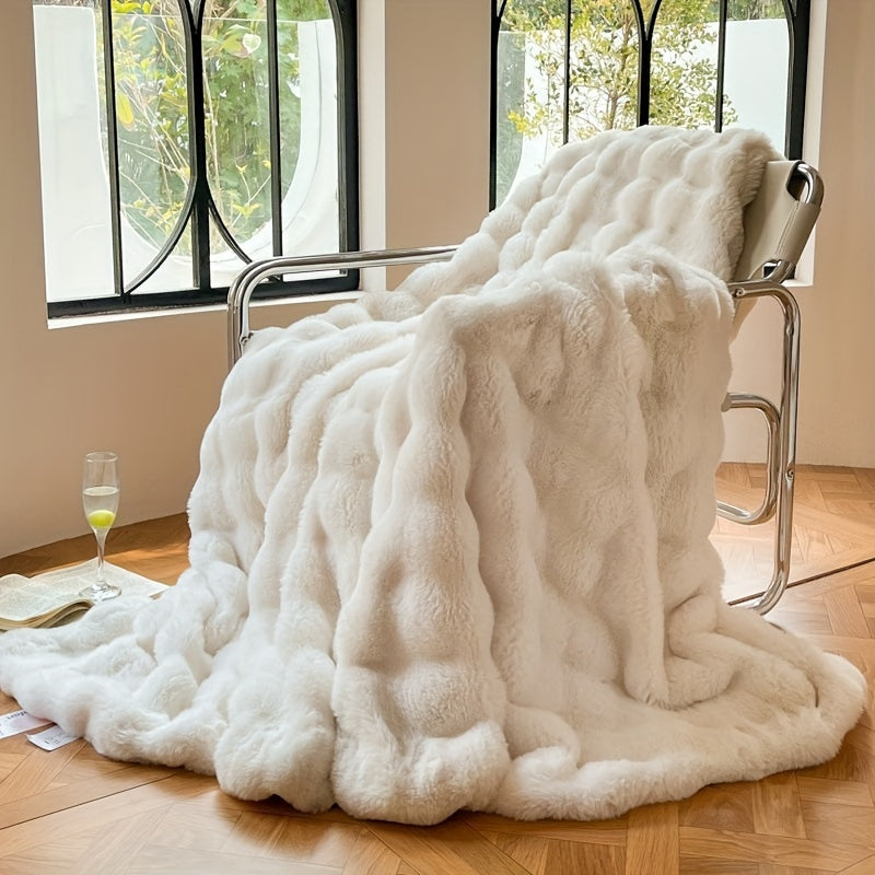 Bubble Fleece Throw Blanket - Plush Soft Couch Blanket