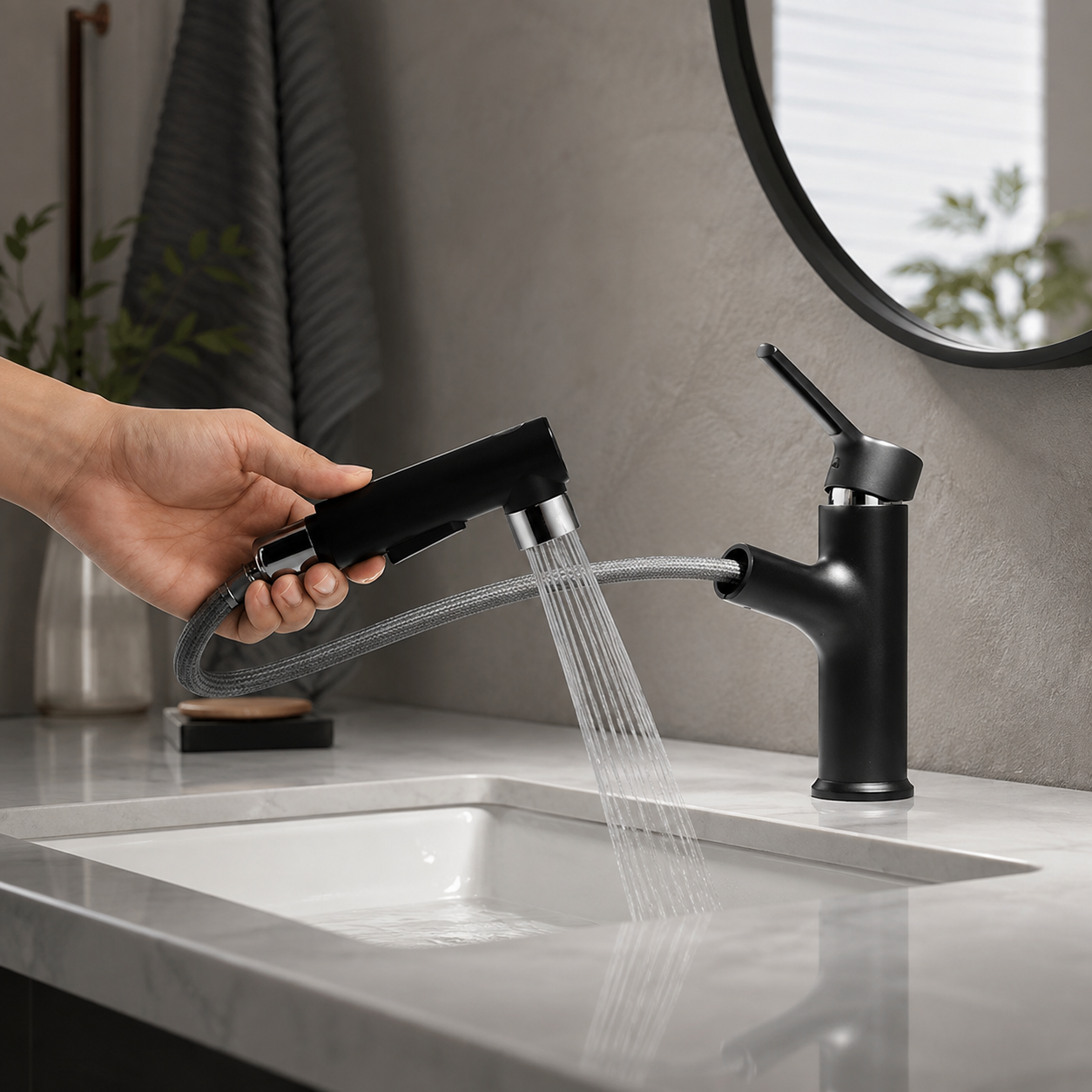 Pull-Out Single-Lever Bathroom Basin Faucet