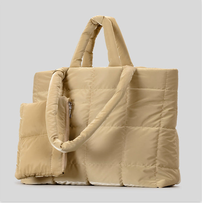 Padded Puffer Tote Bag – Quilted Glossy Everyday Carryall