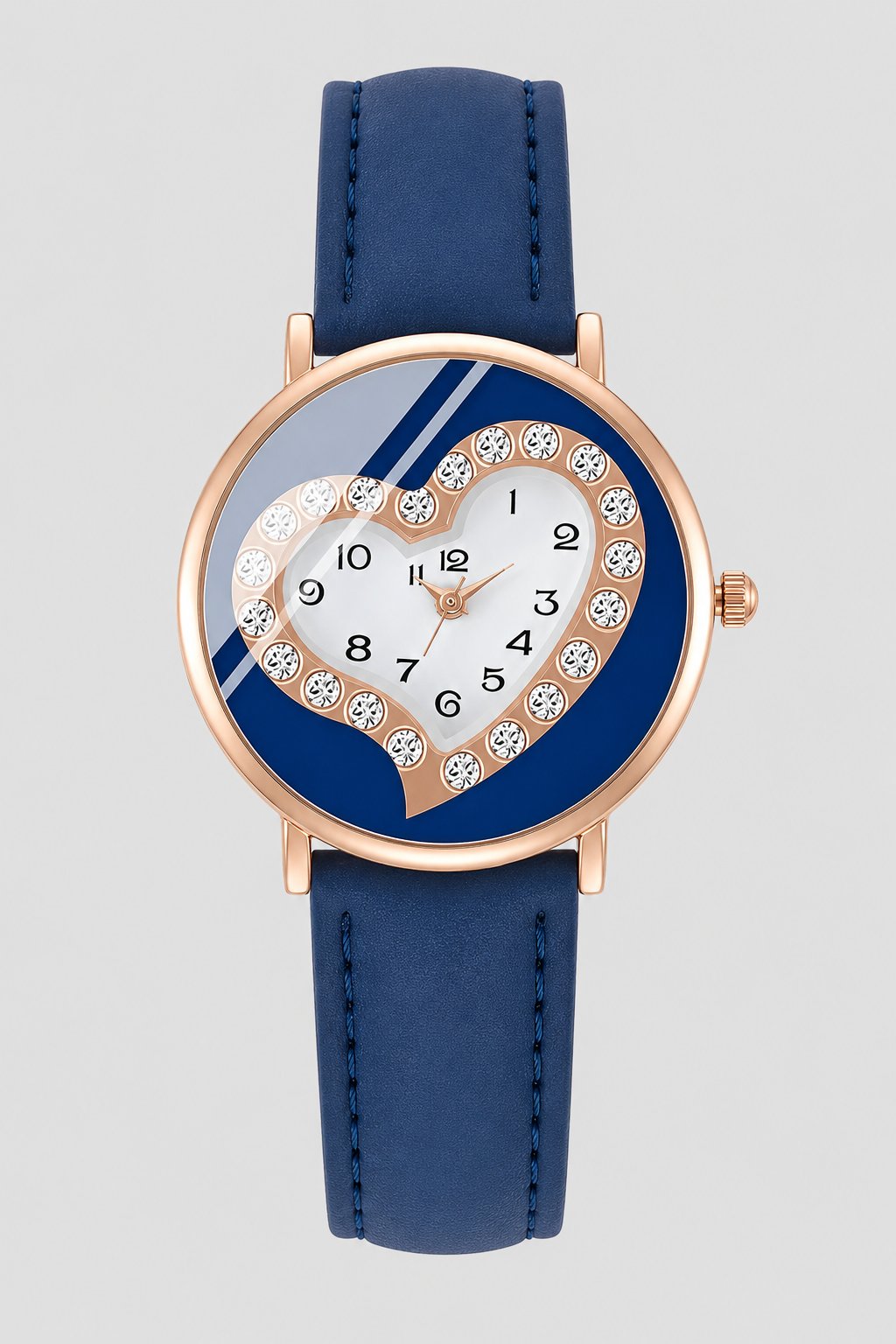 Romantic Crystal Heart Women's Leather Strap Watch