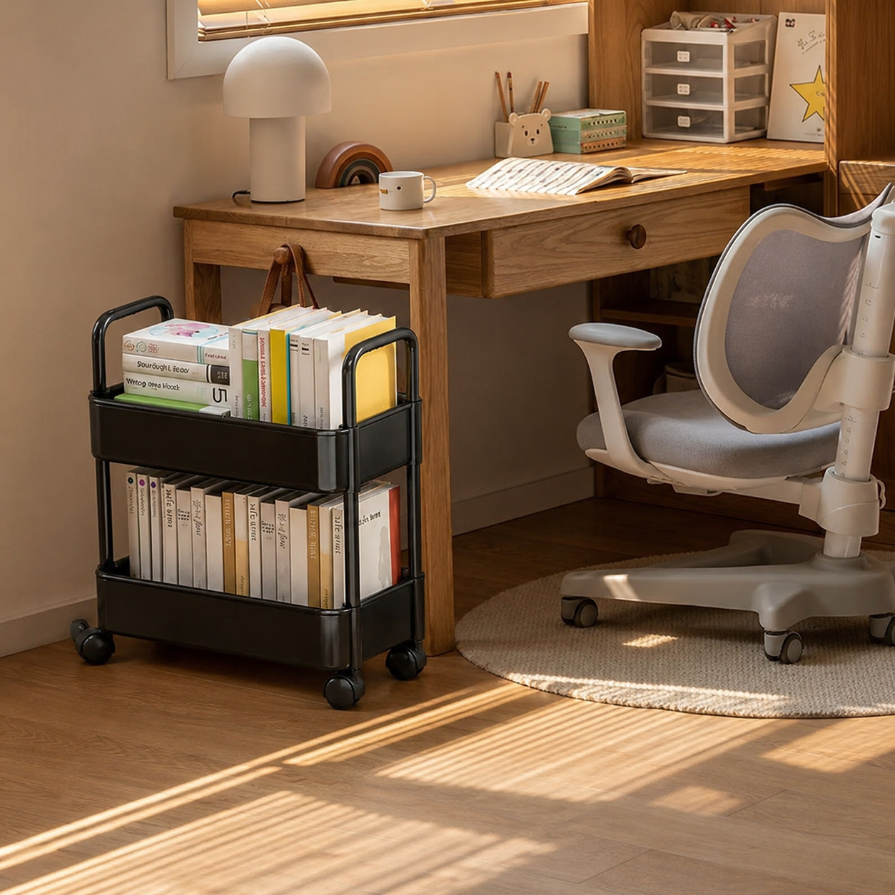 Mobile Bookshelf Cart with Wheels - Book Storage and Organization