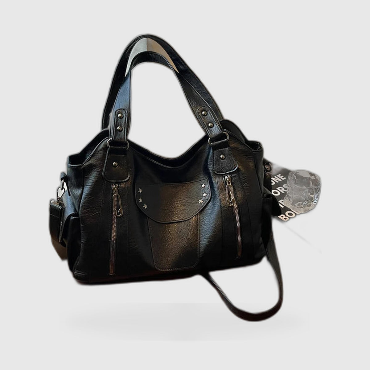 Rivet-Accent Leather Hobo Bag – Large Capacity Shoulder Tote