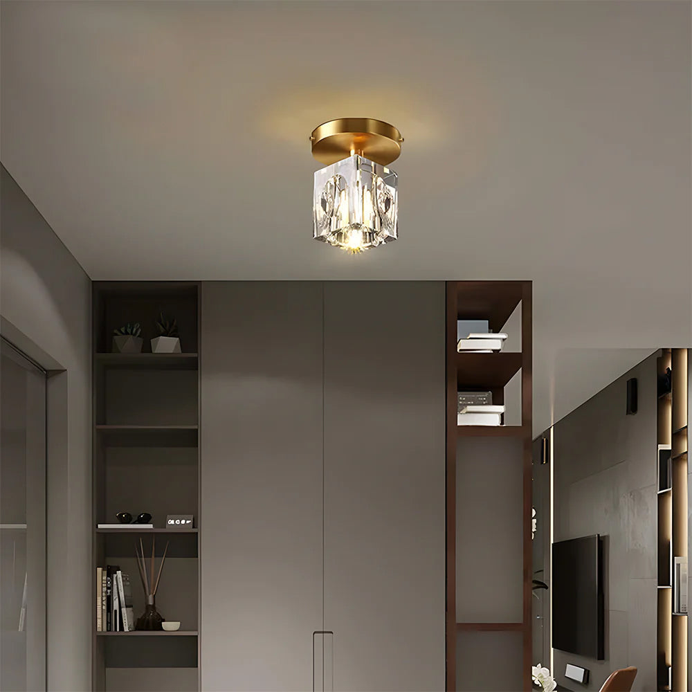 Geometric Crystal Ceiling Lamp - Modern Black or Gold Finish