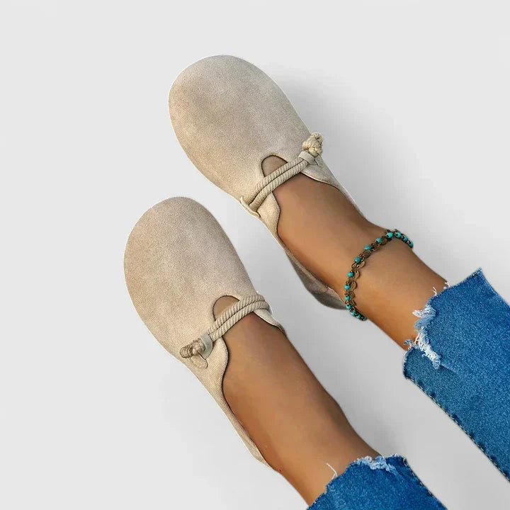 Women’s Wide Toe Box Suede Flats – Rope Strap Slip-On Comfort Loafers