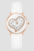 Romantic Crystal Heart Women's Leather Strap Watch
