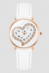Romantic Crystal Heart Women's Leather Strap Watch