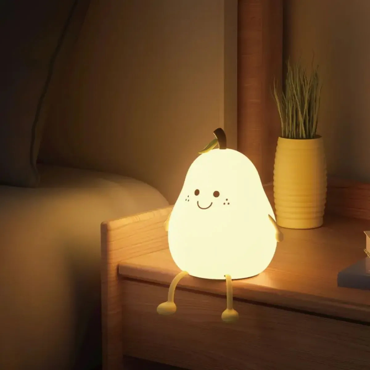 Silicone Pear Night Light – Touch-Dim Bedside Lamp