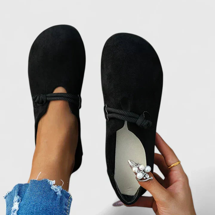 Women’s Wide Toe Box Suede Flats – Rope Strap Slip-On Comfort Loafers