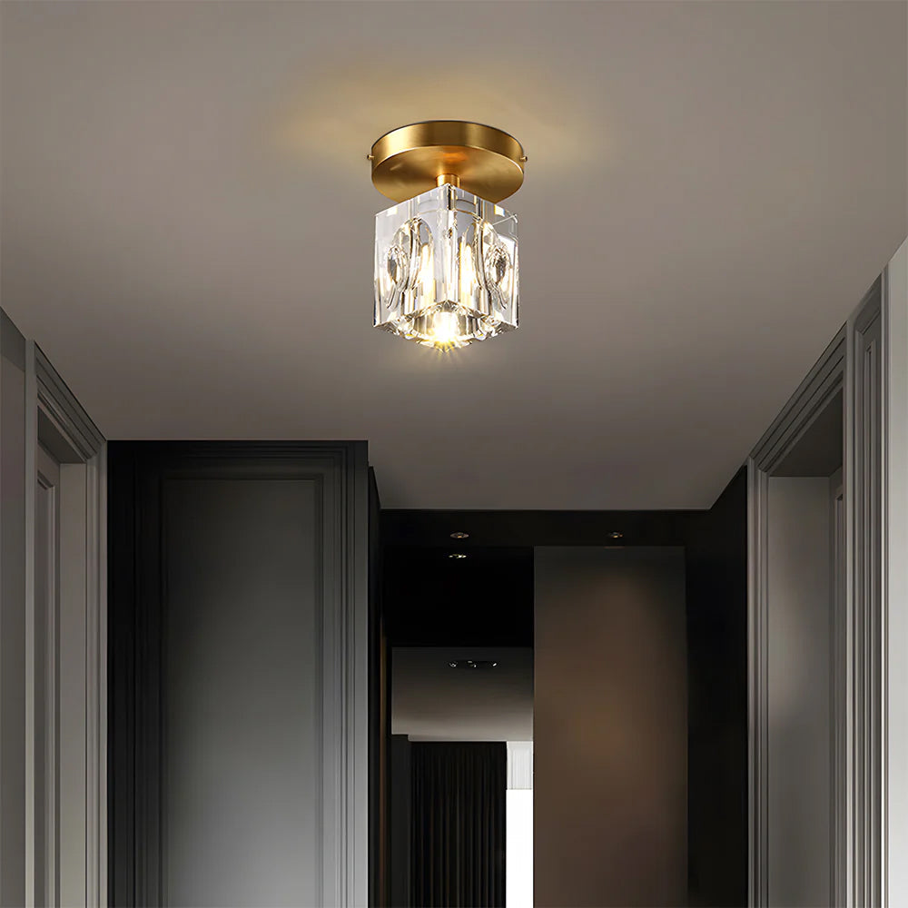 Geometric Crystal Ceiling Lamp - Modern Black or Gold Finish