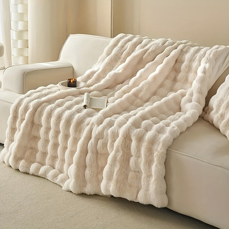 Bubble Fleece Throw Blanket - Plush Soft Couch Blanket