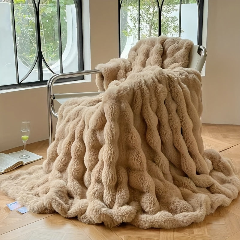Bubble Fleece Throw Blanket - Plush Soft Couch Blanket
