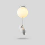 Minimalist Metal Ceiling Light with Bear Figurine