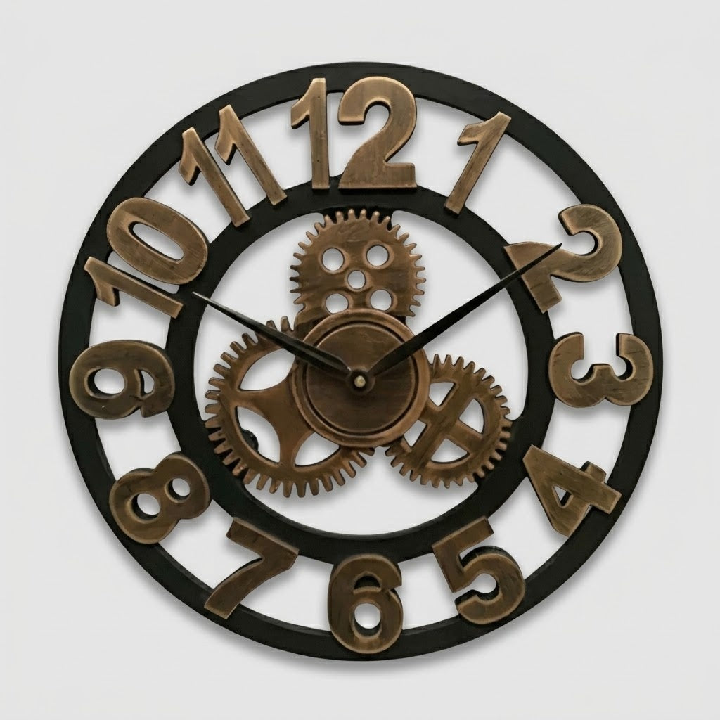 Industrial Wall Clock Gear Design for Living Room & Office