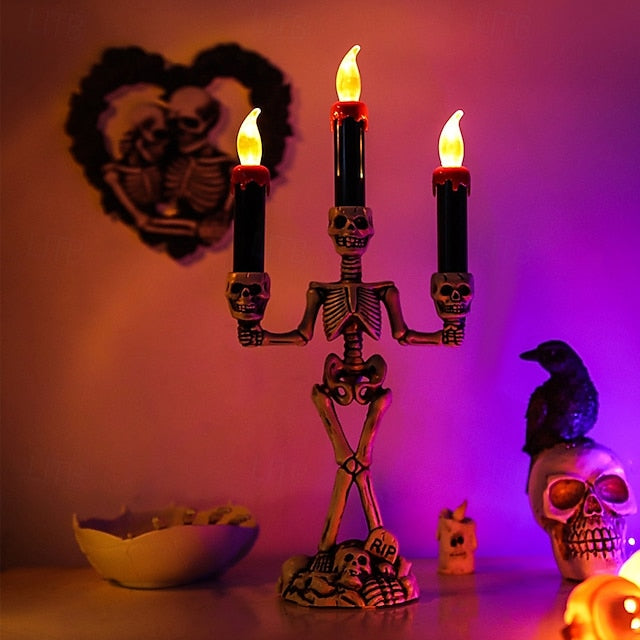 Skeleton Candelabra LED Candle Holder - Spooky Table Light