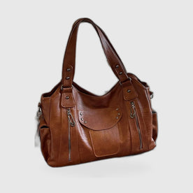 Rivet-Accent Leather Hobo Bag – Large Capacity Shoulder Tote