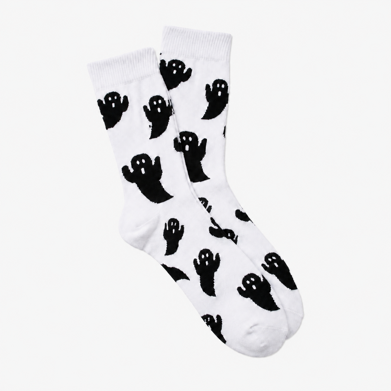 Halloween Socks with Ghost Print - Black & White - Unisex