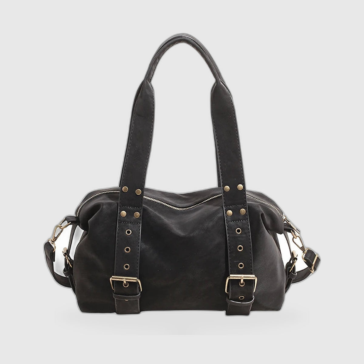 Structured Baguette Shoulder Bag – Studded Vegan Leather
