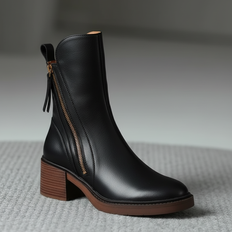 Black Leather Ankle Boots in Black - View 8.0 | Roselva