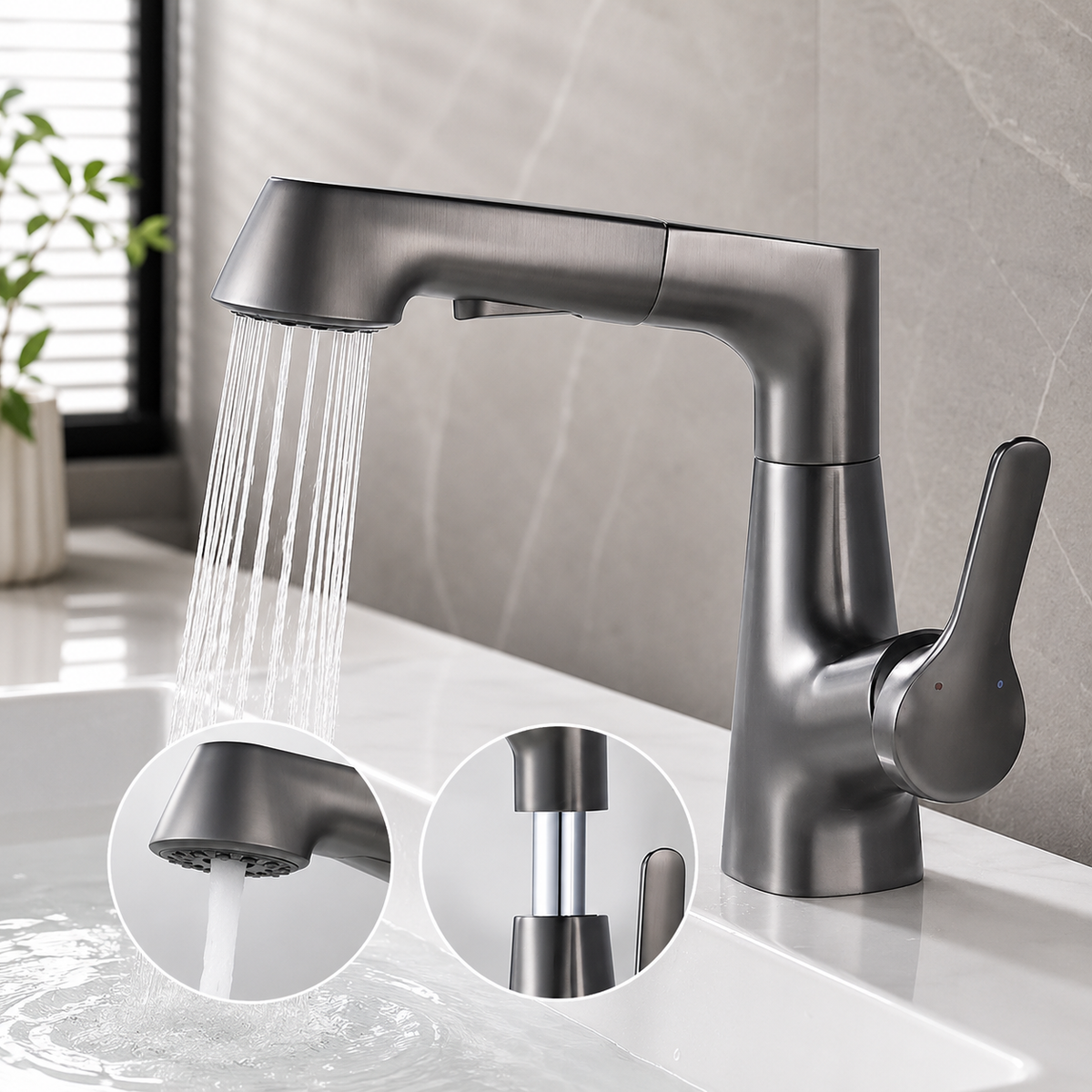 360° Rotating Pull-Out Bathroom Basin Faucet