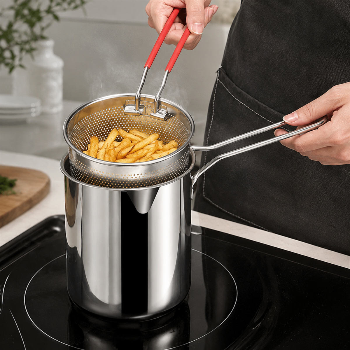 1200ML Deep Fryer Pot with Strainer Basket