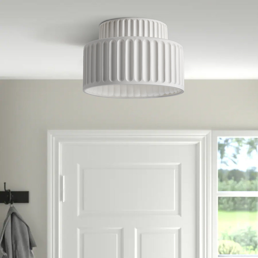Ribbed Ceiling Lamp - Two-Tier Drum Design