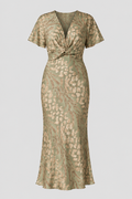 Abstract Print V-Neck Twisted Waist Midi Dress
