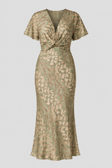 Abstract Print V-Neck Twisted Waist Midi Dress