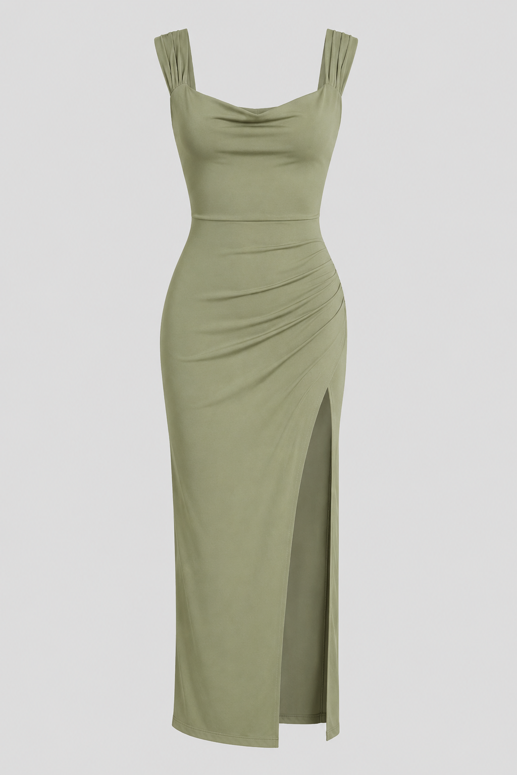 Asymmetric Ruched Dress with High Side Slit