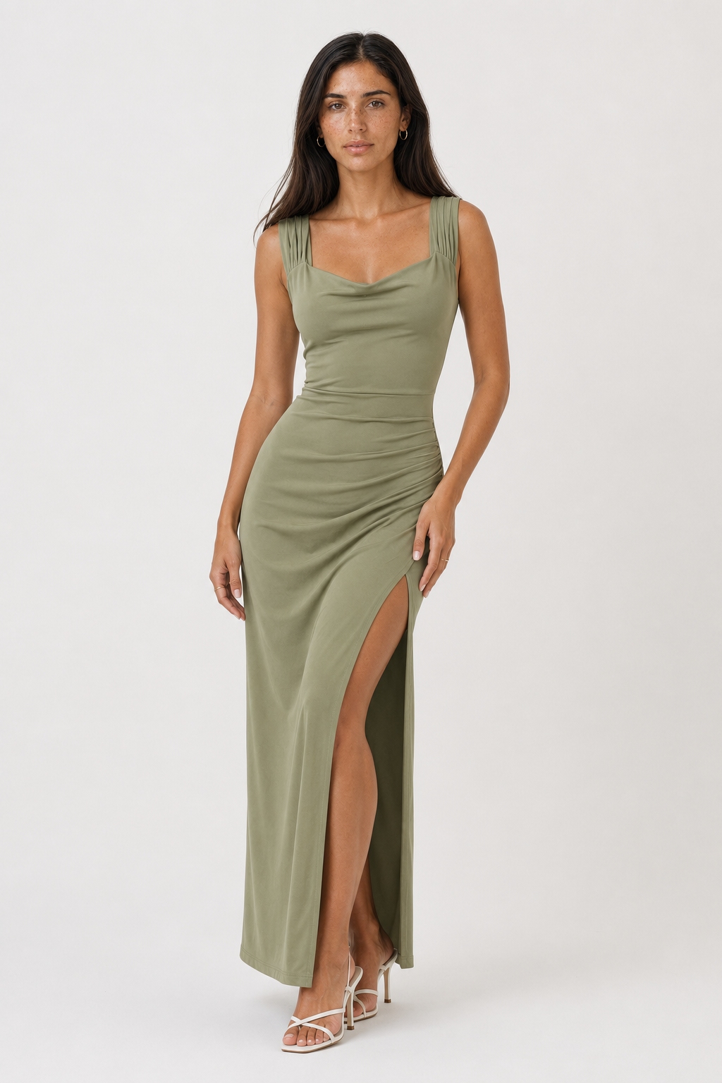Asymmetric Ruched Dress with High Side Slit
