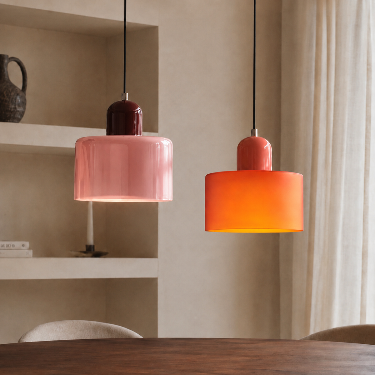 Bauhaus Colored Glass Pendant Lamp - Adjustable Height