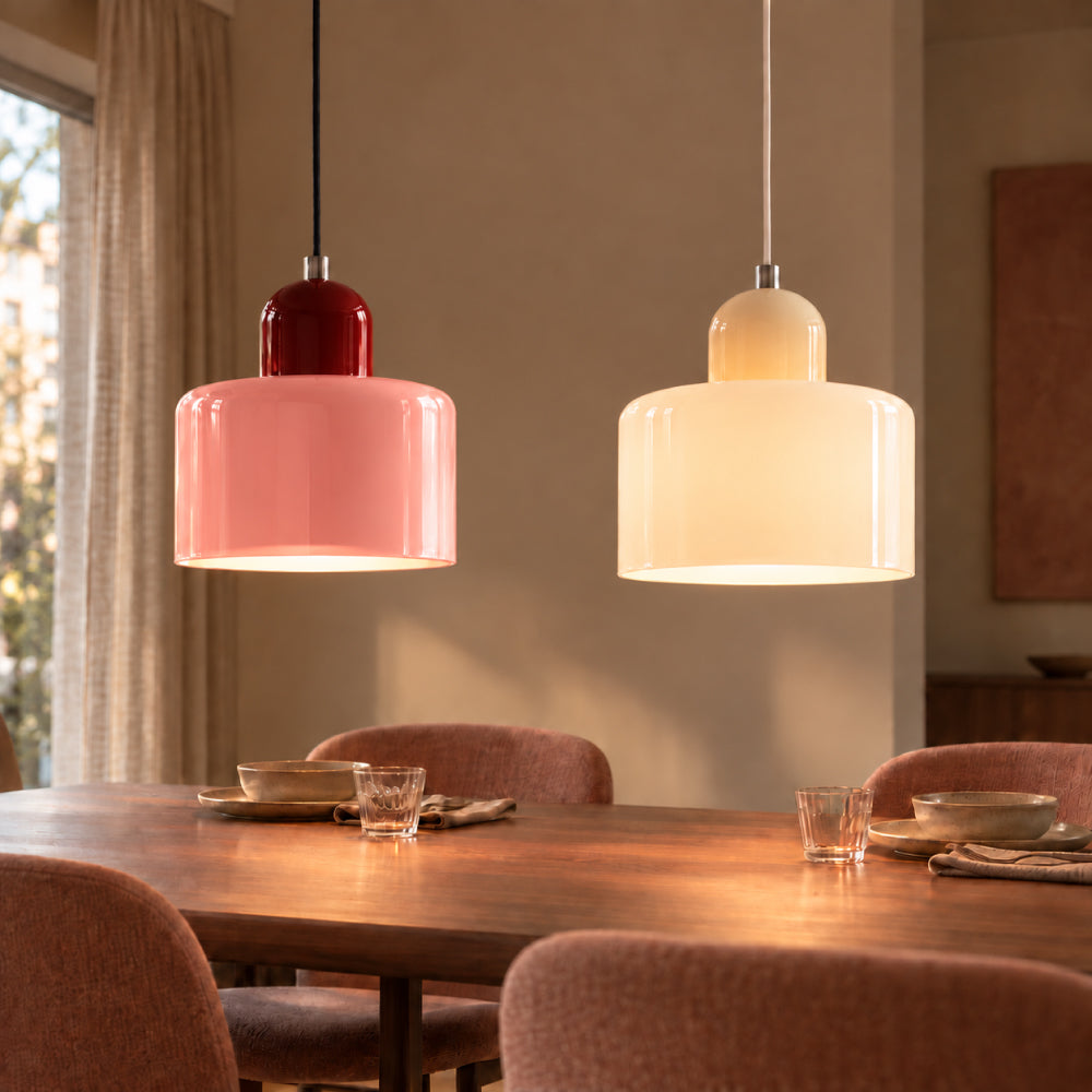 Bauhaus Colored Glass Pendant Lamp - Adjustable Height