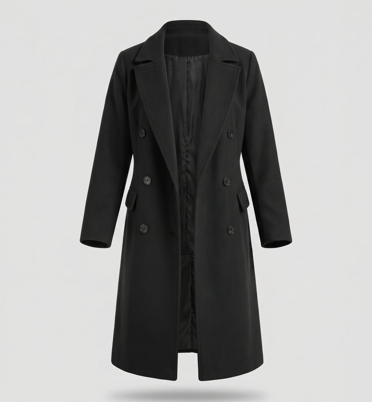 Women's Double-Breasted Long Coat with Lapel Collar