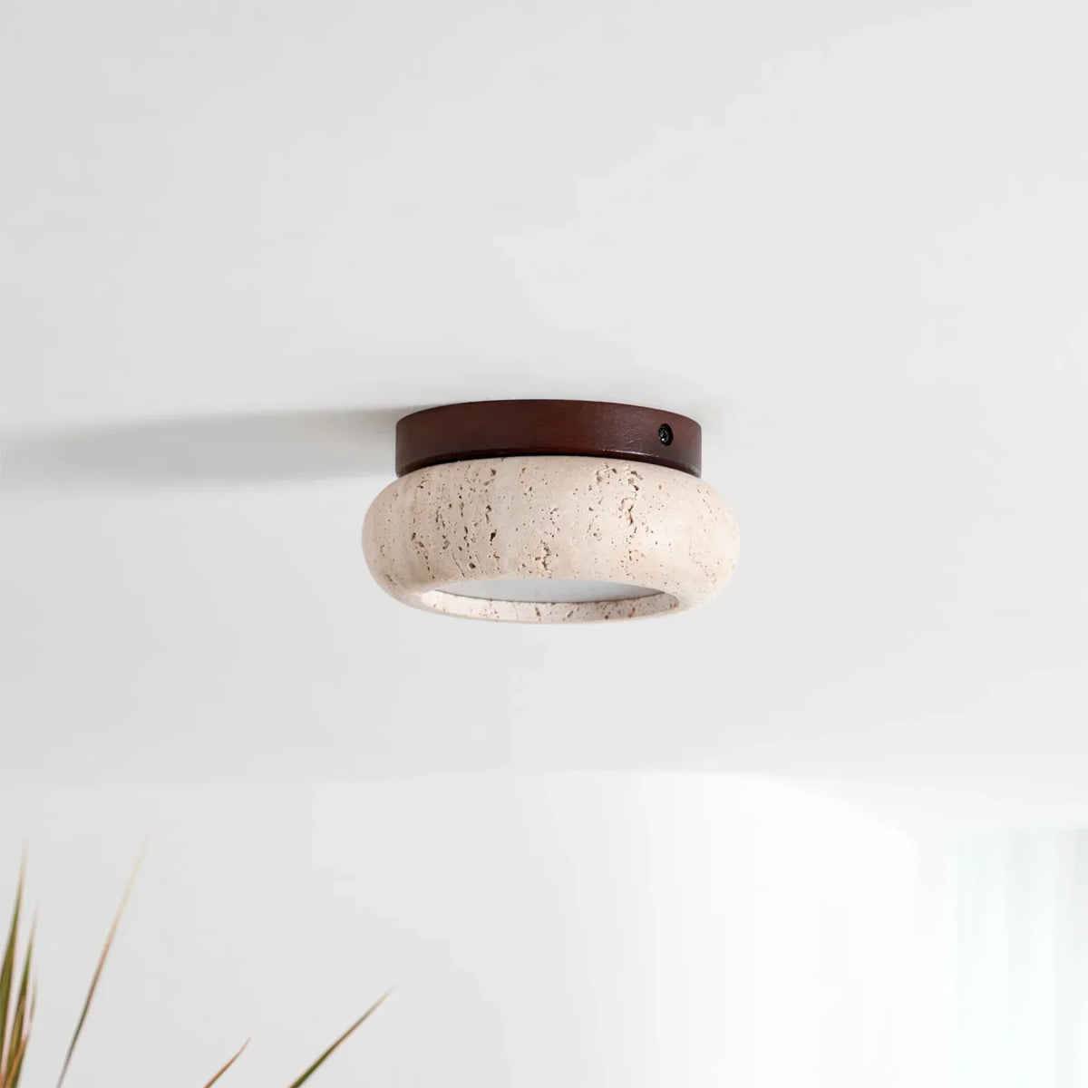 Havenwood - Travertine and Wood Ceiling Light