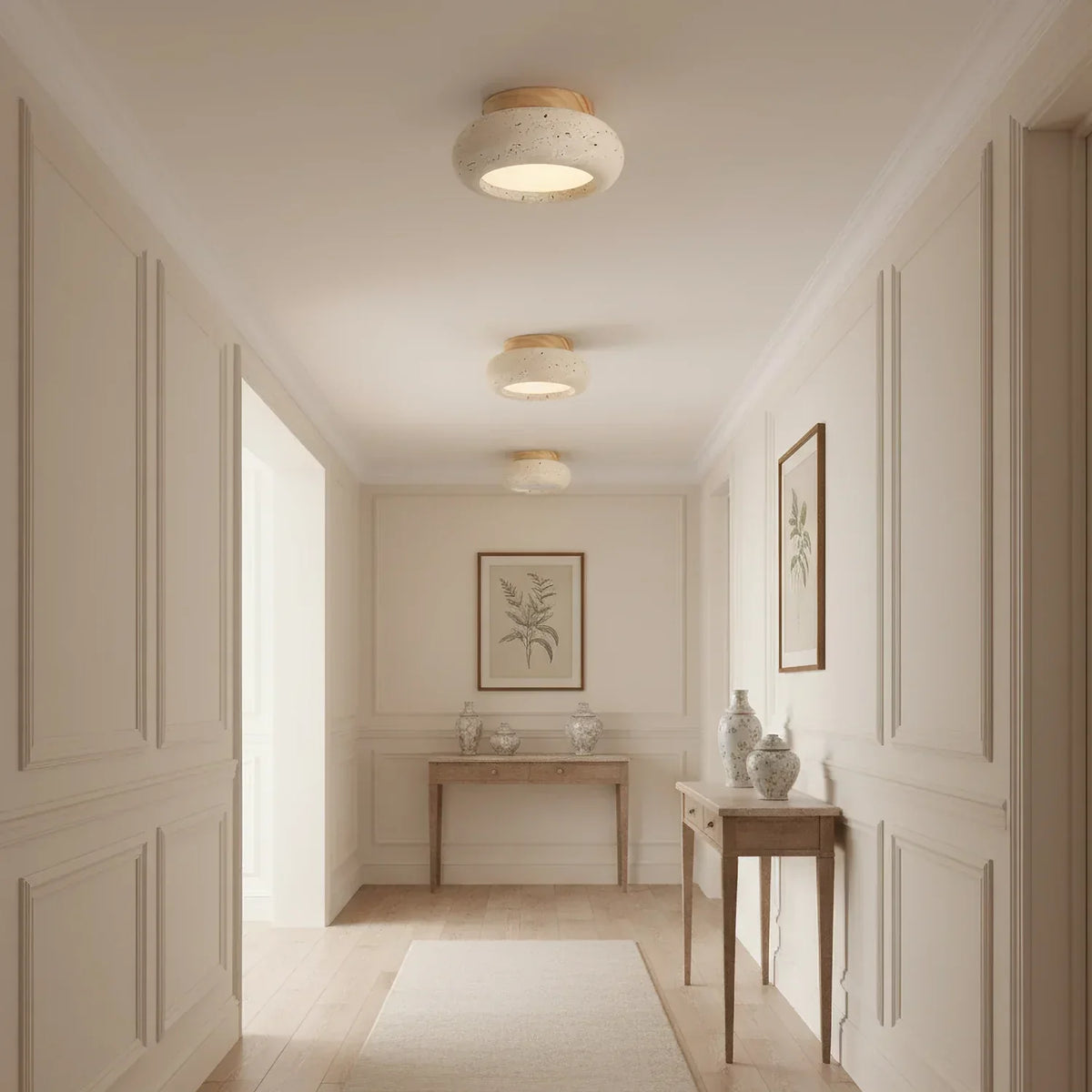 Havenwood - Travertine and Wood Ceiling Light