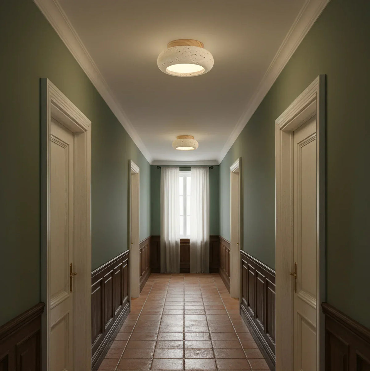 Havenwood - Travertine and Wood Ceiling Light