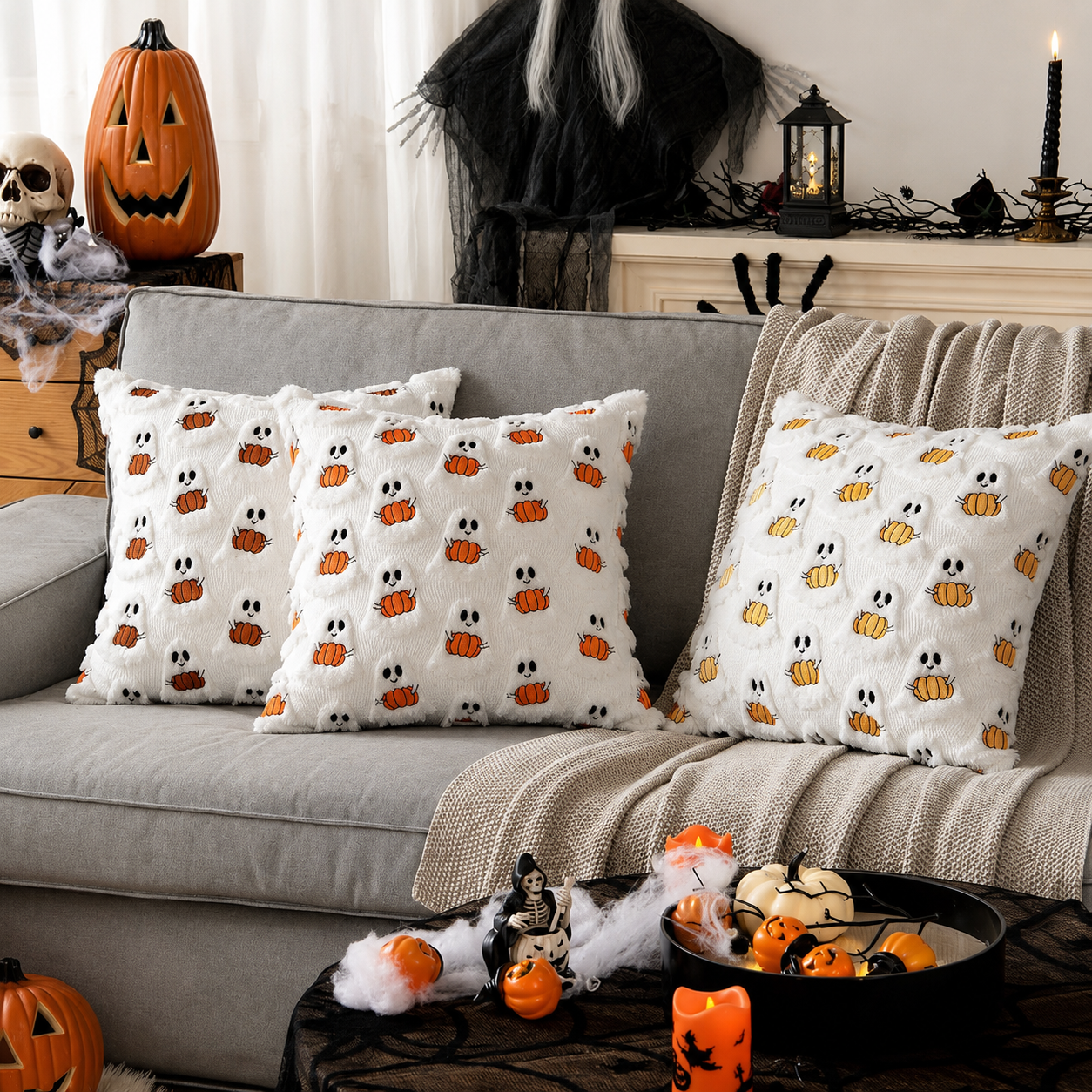 Gifts – Seasonal – Halloween : Halloween Kussenhoes met Geesten- en Pompoenmotief in van Pantinoshop