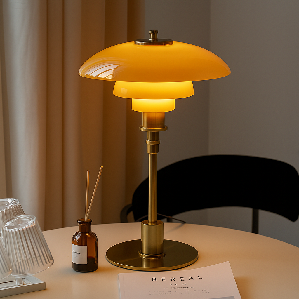 Modern Danish Designer Table Lamp - Layered Shade, LED