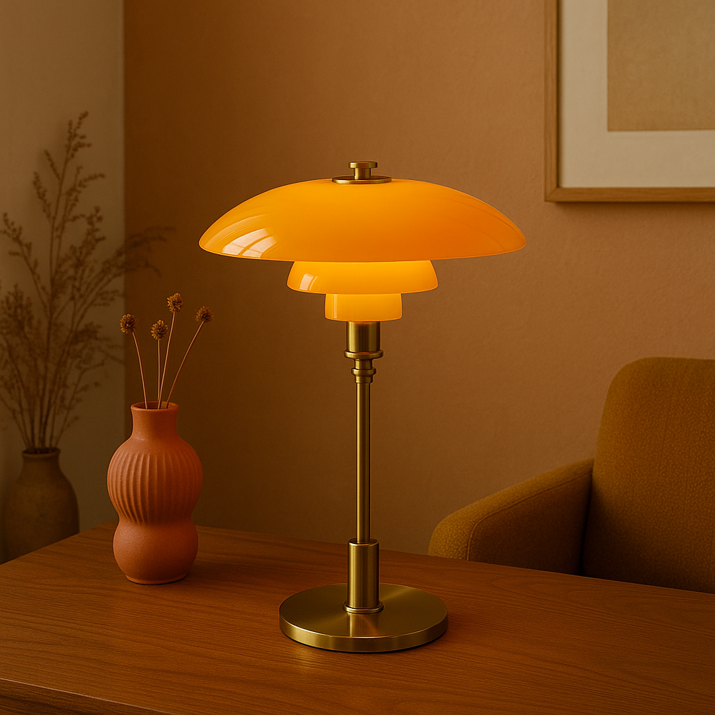 Modern Danish Designer Table Lamp - Layered Shade, LED